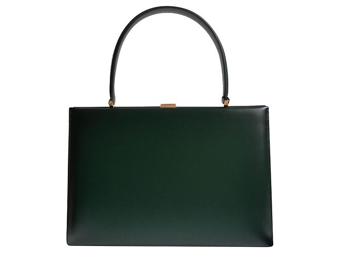 Céline Clasp Handtasche Dunkelgrün Lammleder