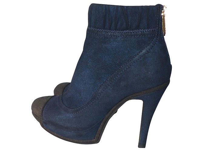 Chanel CC Cap Toe Ankle Boots Blue Suede Dark blue