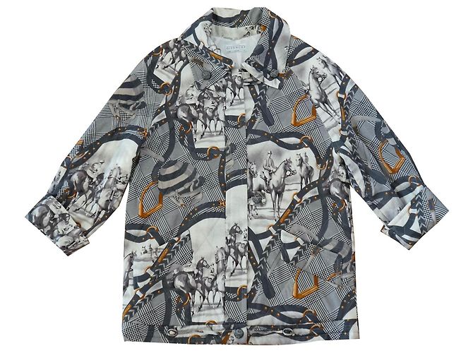 Givenchy Padded Coat Equestrian Print Grey Gold White Wool Multiple colors