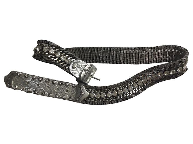 Autre Marque Cinto nanni Milano de couro prateado malha e strass 90cm Prata