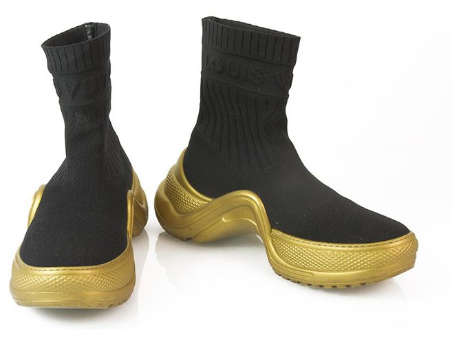 Louis Vuitton LV ARCHLIGHT |Black Sock Sneaker Boot with Gold Rubber Soles 38 Golden Elastane  ref.170382