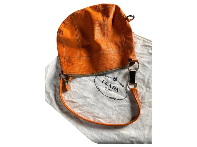 Vitello Prada Crossbody tote bag Orange Leather  ref.170554
