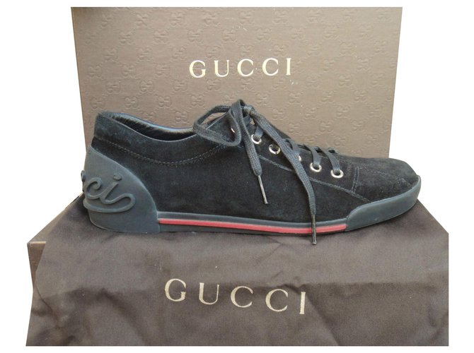 paars Italiaans Email schrijven Gucci p sneaker 39 1/2 Black Deerskin ref.170581 - Joli Closet