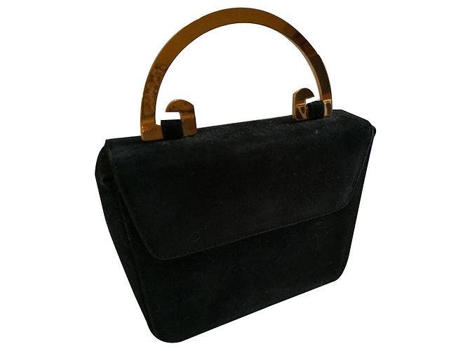 Autre Marque ELEGANCE PARIS Handtasche Schwarz Samt Metallgriff