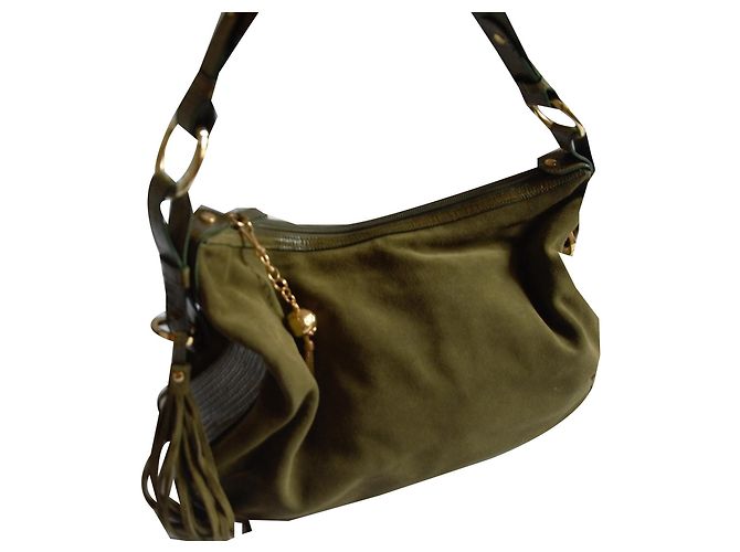 Autre Marque Borsa ELEGANCE PARIS Pelle verde oliva e stampa coccodrillo