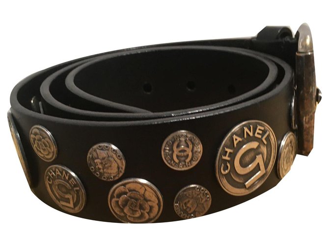 Chanel Belts Black Silvery Leather Metal  ref.170694
