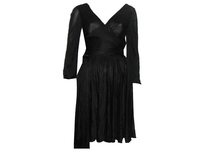 Halston Heritage Schwarzes Kleid aus Rayon mit V-Ausschnitt