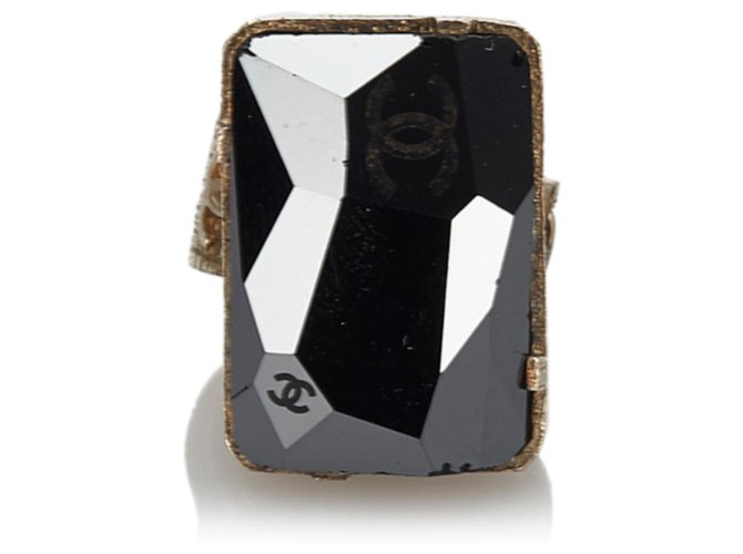 Chanel Black CC Ring Nero D'oro Metallo Plastica  ref.170743