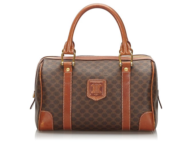 Céline Celine Brown Macadam Boston Bolsa Castaño Cuero Plástico  ref.170755