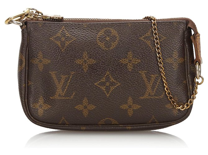 Louis Vuitton Braunes Monogramm Mini Pochette Zubehör Leder Leinwand  ref.170772