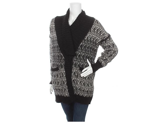 Cynthia Rowley Strickjacke Schwarz Weiß Wolle Alpaka Acryl S