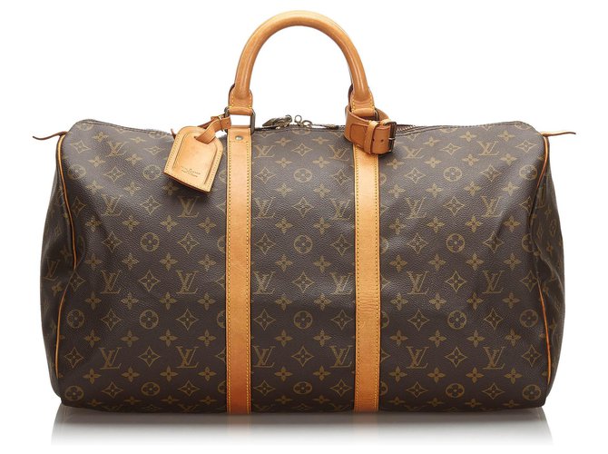 Louis Vuitton Brown Monogram Keepall 50 Leather Cloth  ref.170798