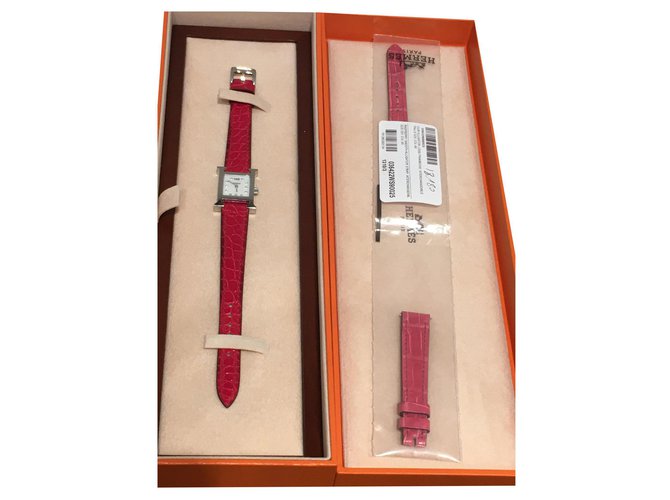 Hermès H Silvery Red Steel Exotic leather  ref.170849