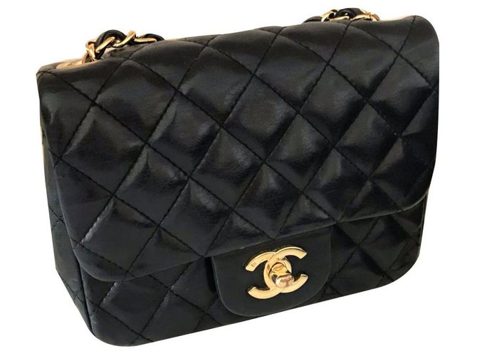 Chanel classic mini square black bag Leather  ref.170869