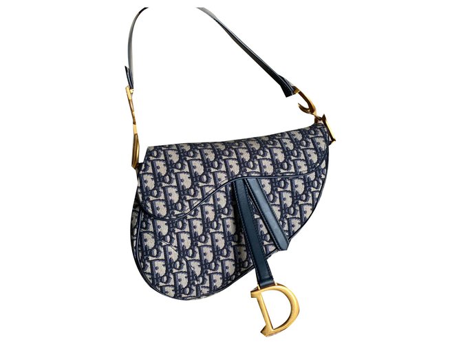 Saddle Christian Dior Handbags Blue Cloth  ref.170911