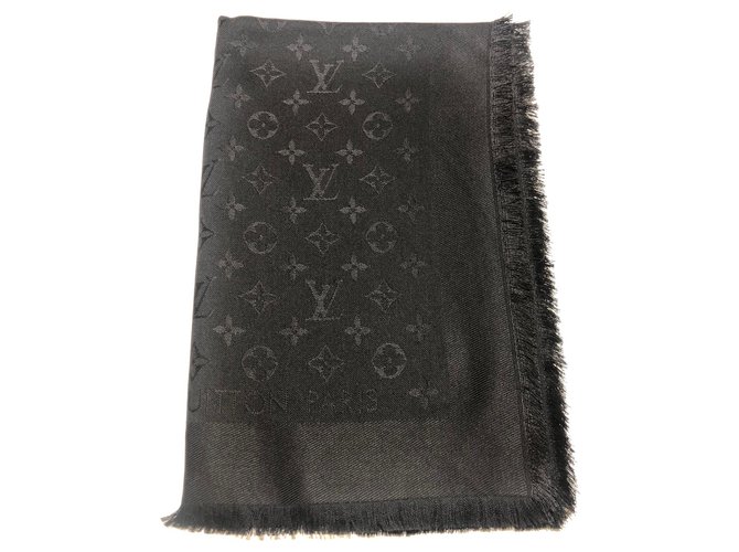 Chal Louis Vuitton monograma negro Seda Lana  ref.170988