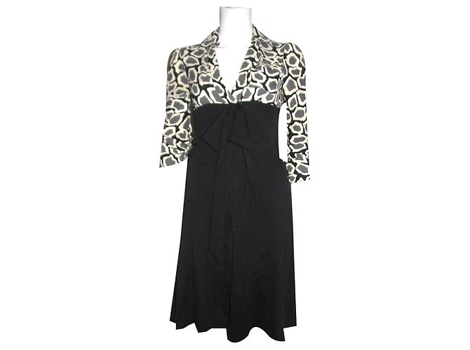 Diane Von Furstenberg Vintage Kleid aus Wolle und Seide Schwarz Weiß Grau