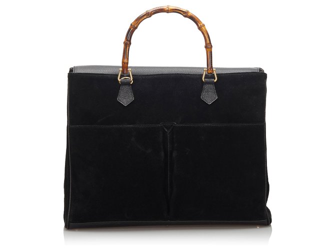 Gucci Black Bamboo Suede Tote Bag Leather  ref.171026