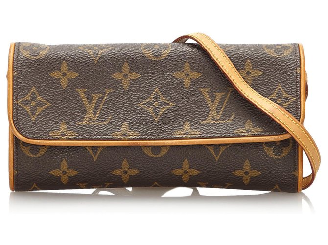 Louis Vuitton Pochette monogram marron double PM Cuir Toile  ref.171046