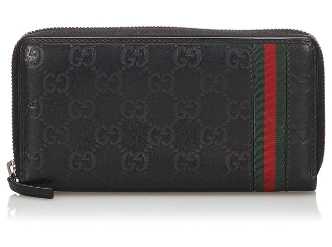 Gucci Schwarz Guccissima Web Leder lange Brieftasche Rot  ref.171103
