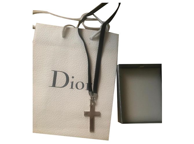 Collana Christian Dior Croce Nera in Acciaio Nero