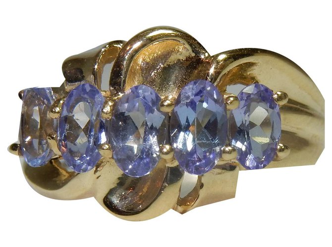 Autre Marque Ring 5 gold tanzanites Blue Light blue Yellow gold  ref.171174