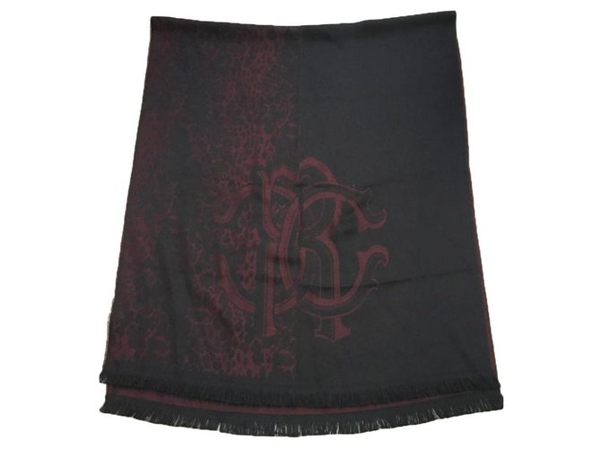 Roberto Cavalli wool blend scarf Black Dark red Leopard print Acrylic  ref.171210