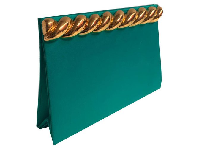 Yves Saint Laurent Clutch bags Green Turquoise Satin  ref.171216