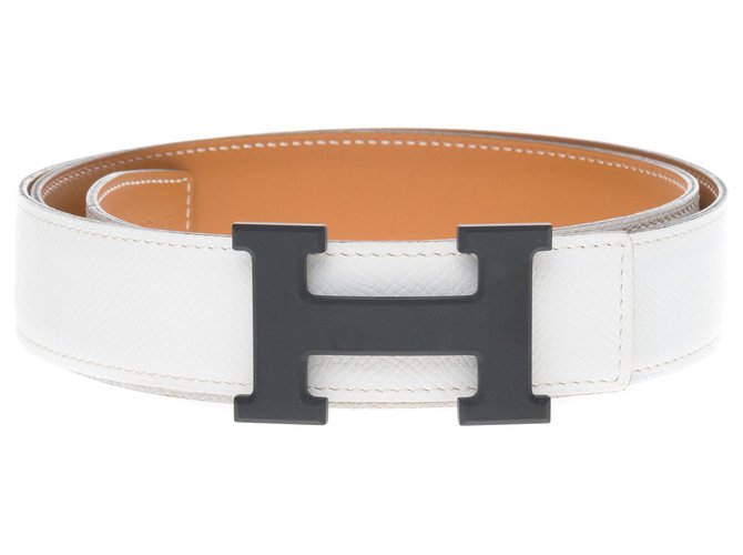 Hermès Constance belt for men in white epsom leather and gold box, Loop 5382 in matt black PVD , In very good shape ! Golden  ref.171330