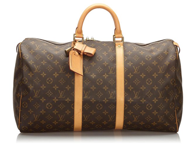 Louis Vuitton Brown Monogram Keepall 50 Leather Cloth  ref.171357