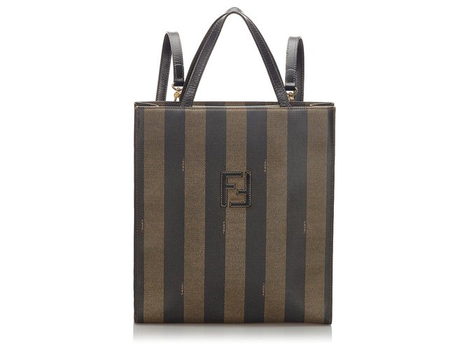 Fendi Black Pequin Backpack Brown Leather Plastic  ref.171361