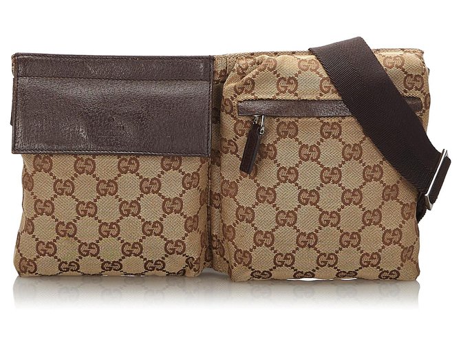 Gucci bolso de cinturón de lona GG marrón Castaño Beige Cuero Lienzo Paño  ref.171372