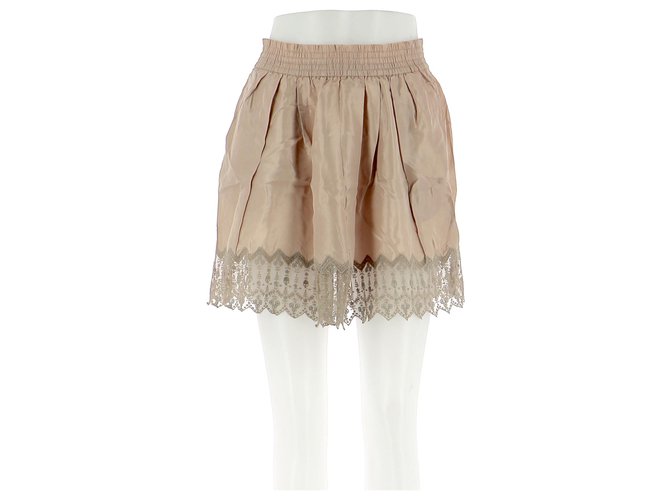 The Kooples Skirt suit Beige Silk  ref.171450