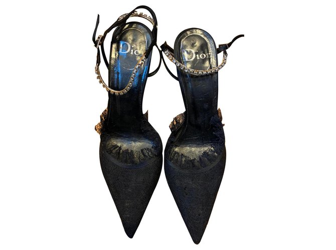 Christian Dior Heels Black Lace Satin  ref.171519
