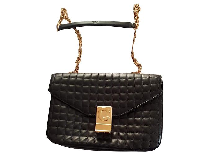Classic Box Céline Pequena bolsa C em couro de bezerro acolchoado Preto