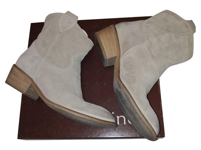 MINELLI T mastic beige suede ankle boots 39 Deerskin  ref.171556