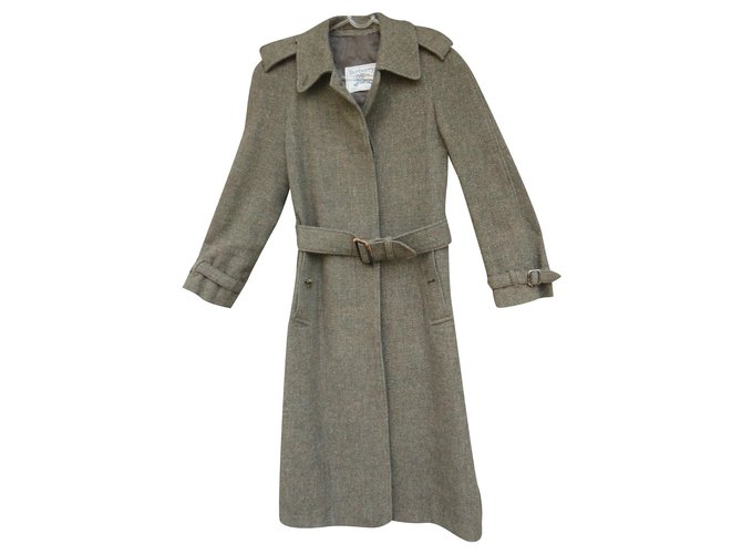 manteau femme Burberry vintage en Harris Tweed t 34/36 Kaki  ref.171580