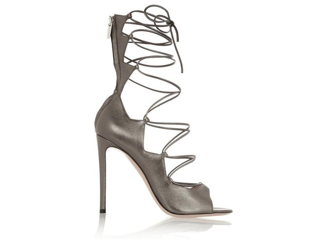 Gianvito Rossi Pop Piombe Gladiator style heeled sandals Silvery Grey Metallic Leather  ref.171688