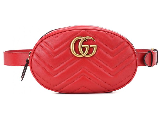 Gucci GG Marmont matelassé leather belt bag 85 cm belt Red ref.171719 -  Joli Closet