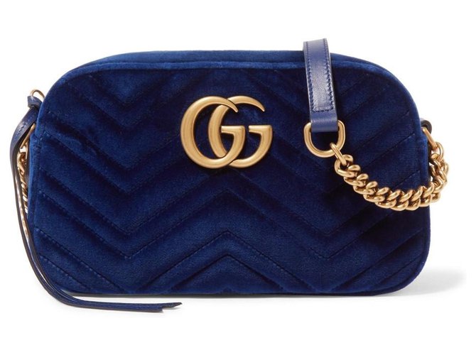 Gucci GG Marmont Crossbody Matelasse Velvet Azul Cobalto Pequeno Veludo  ref.171721