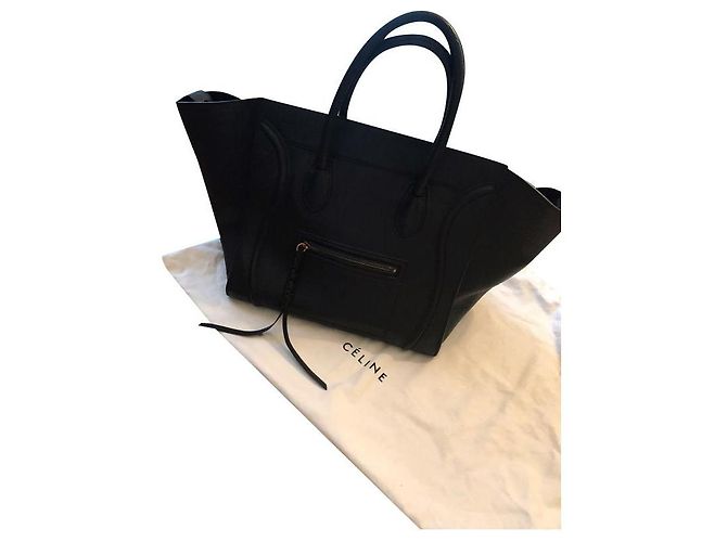 Céline Luggage Phantom croc embossed leather Black