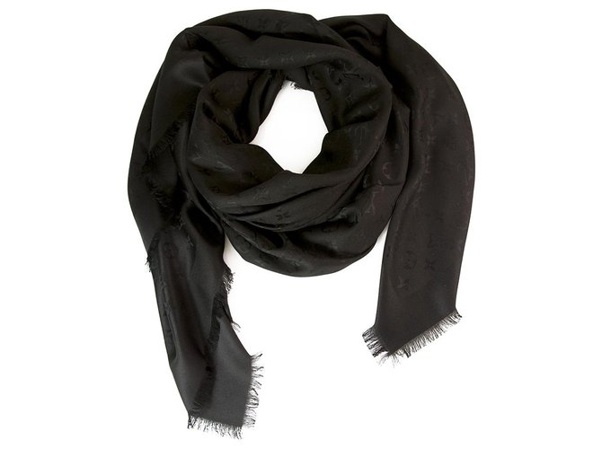 Louis Vuitton monogram black Tone on tone shawl weaved jacquard silk M71329  ref.171786