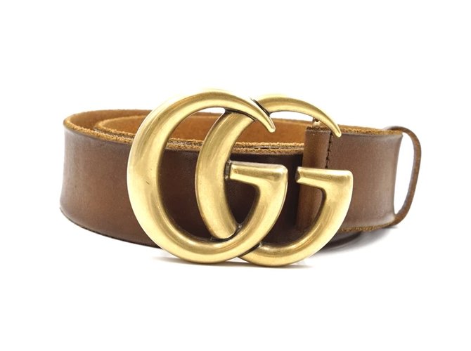 Gucci Gucci Brown Marmont GG Gold Buckle Leather Belt Size 70/28 Belts Leather Brown ref.171983 ...