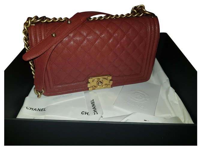 Chanel Maroon Quilted Caviar Leather Medium Boy Flap Bag