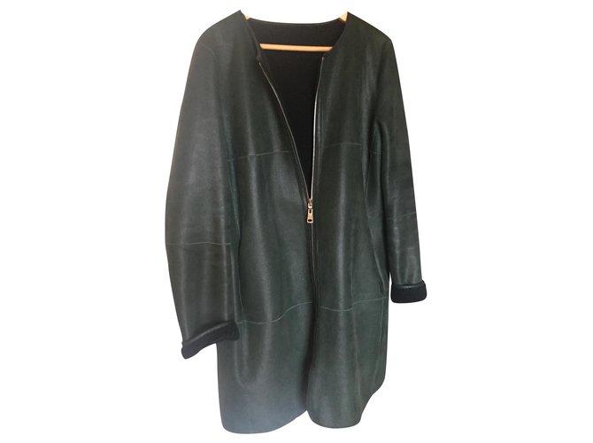 Ventcouvert Coats, Outerwear Dark green Leather  ref.172137