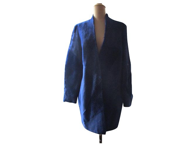 Sprung Frères Printed sheep coat, taille M. Blue