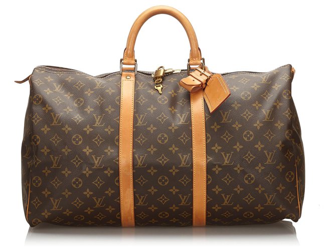 Louis Vuitton Brown Monogram Keepall 50 Leather Cloth  ref.172275