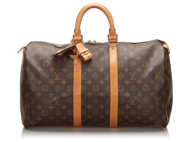 Louis Vuitton Brown Monogram Keepall 45 Leather Cloth  ref.172281