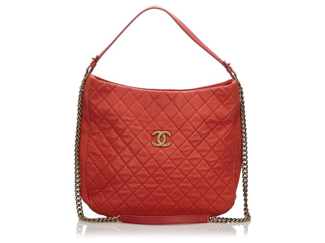 Chanel Red Caviar Leather Satchel Metal  ref.172290