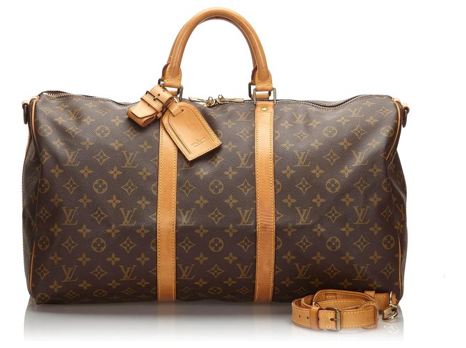 Louis Vuitton Brown Monogram Keepall Bandouliere 50 Leather Cloth  ref.172296